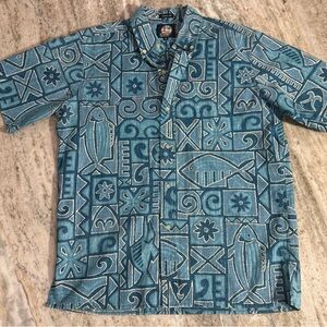 Reyn Spooner Classic Fit Hawaiian Shirt Mens M Teal Blue Tropical Print Buttonup